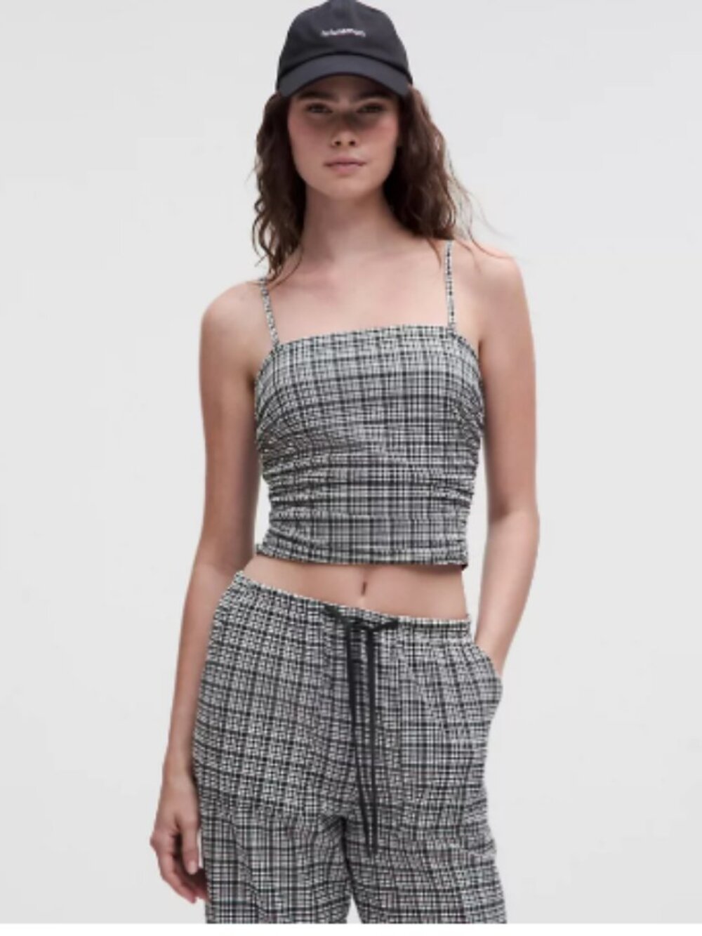 Lululemon Seersucker Check Mid-Rise‎ Pull-On Pant& Top,  Black White Plaid Sz S